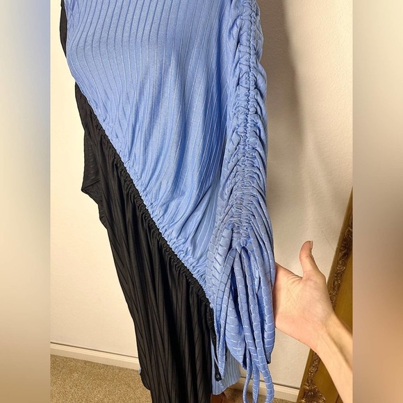 NWT Zara Collection Blue Black Ribbed Cinched Gathered Dress Size Small $49.90 - Picture 2 of 7